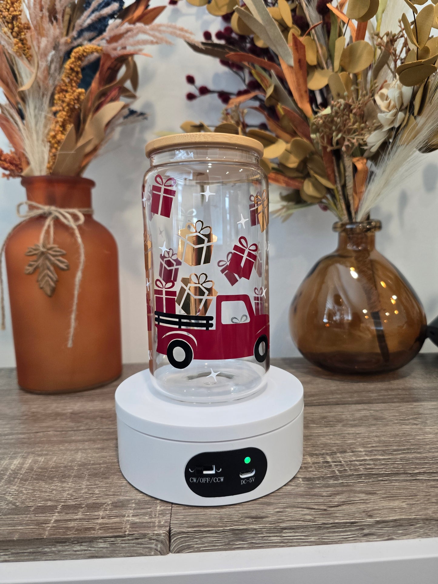 Christmas Truck Glass Can