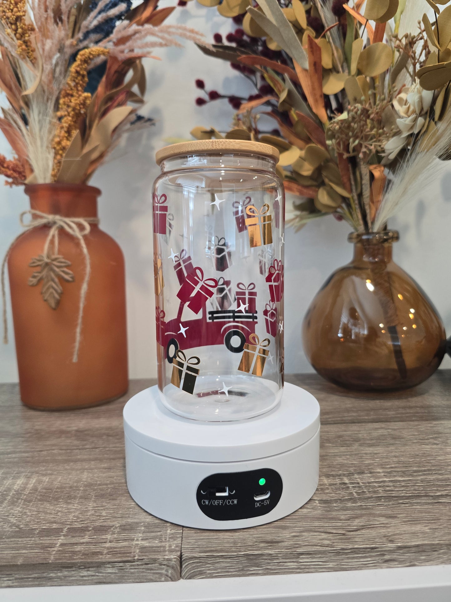 Christmas Truck Glass Can