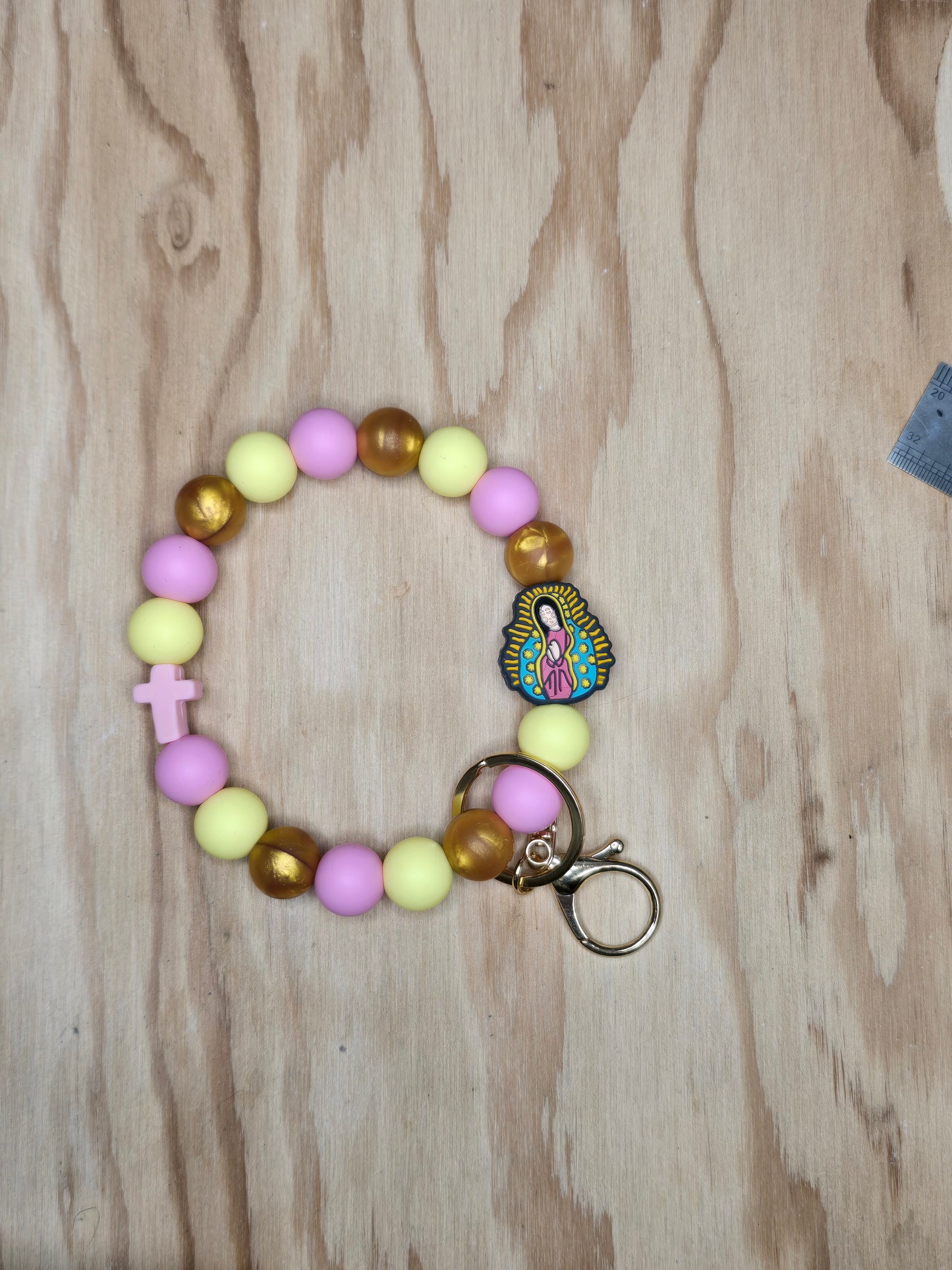 Mother Mary and Cross Wristlet Keychain