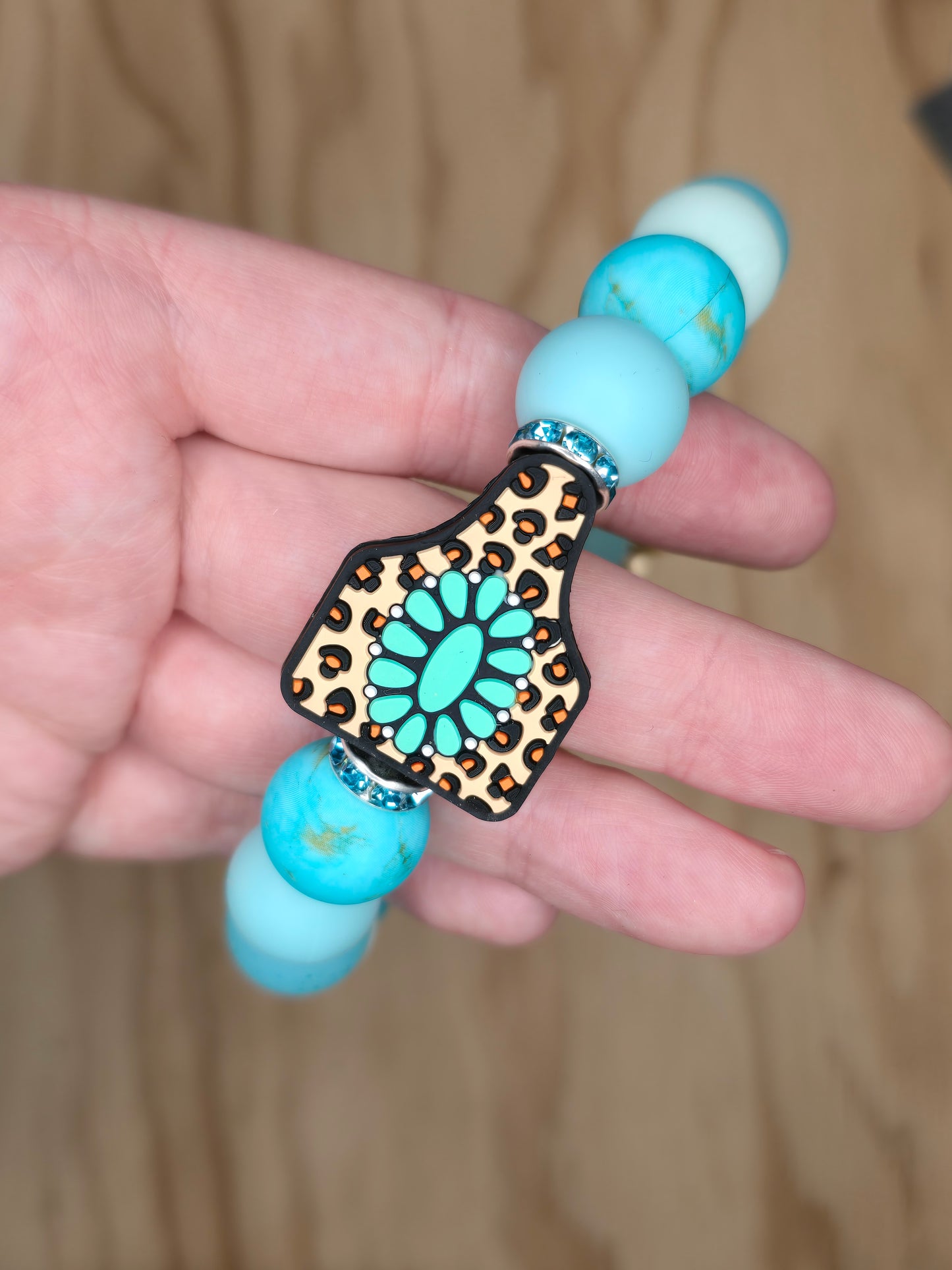 Leopard Cow Tag Turquoise Keychain