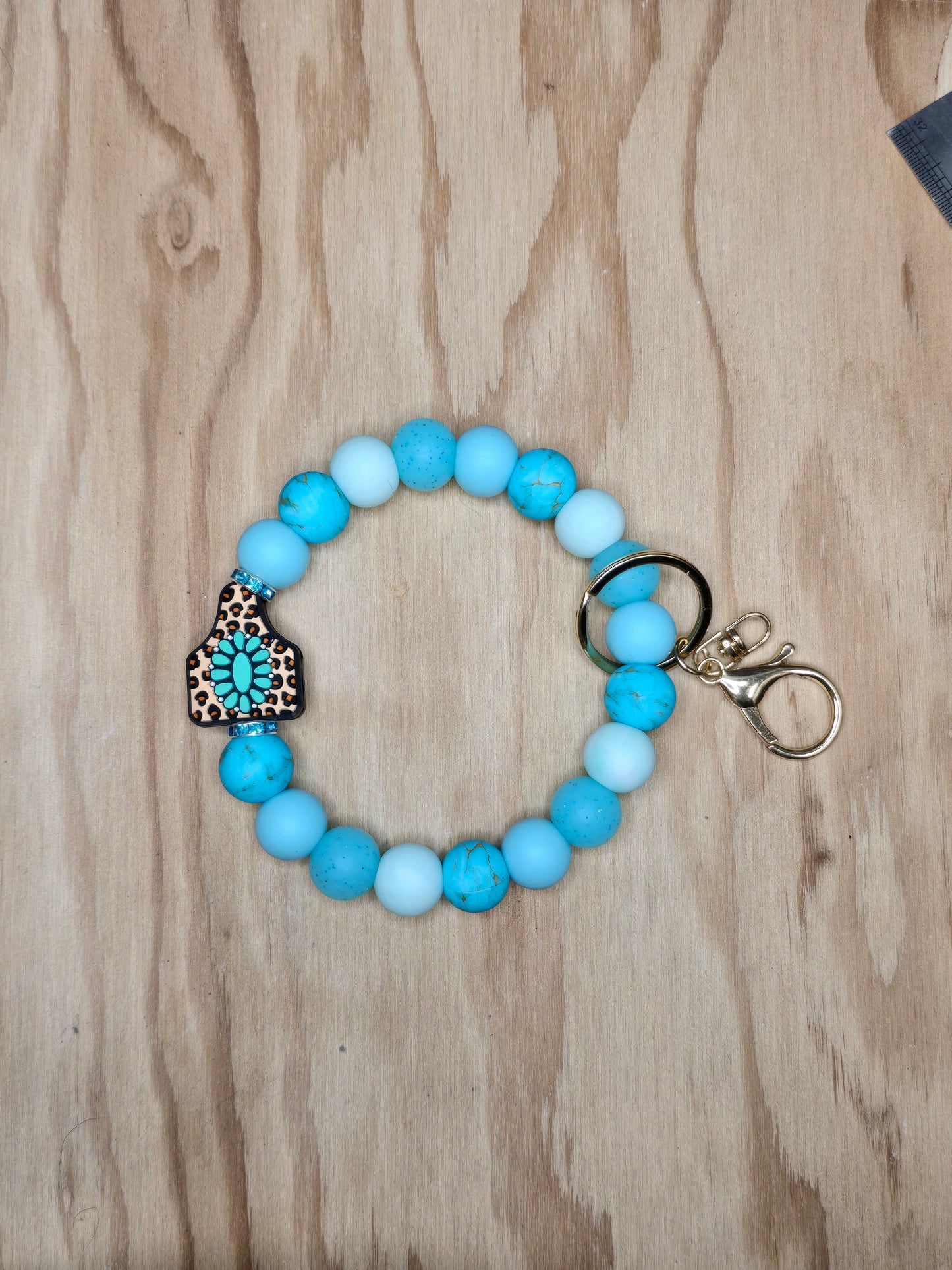 Leopard Cow Tag Turquoise Keychain