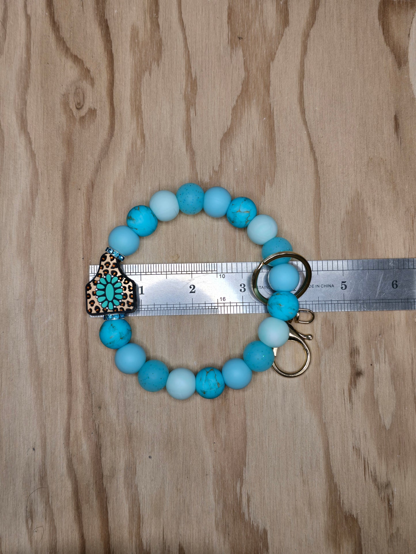 Leopard Cow Tag Turquoise Keychain