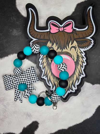Checkered Bow Wristlet Keychain