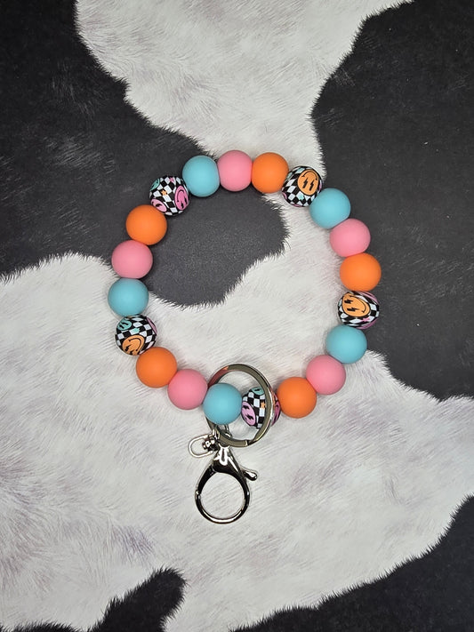 Checkered Smiley Wristlet Keychain