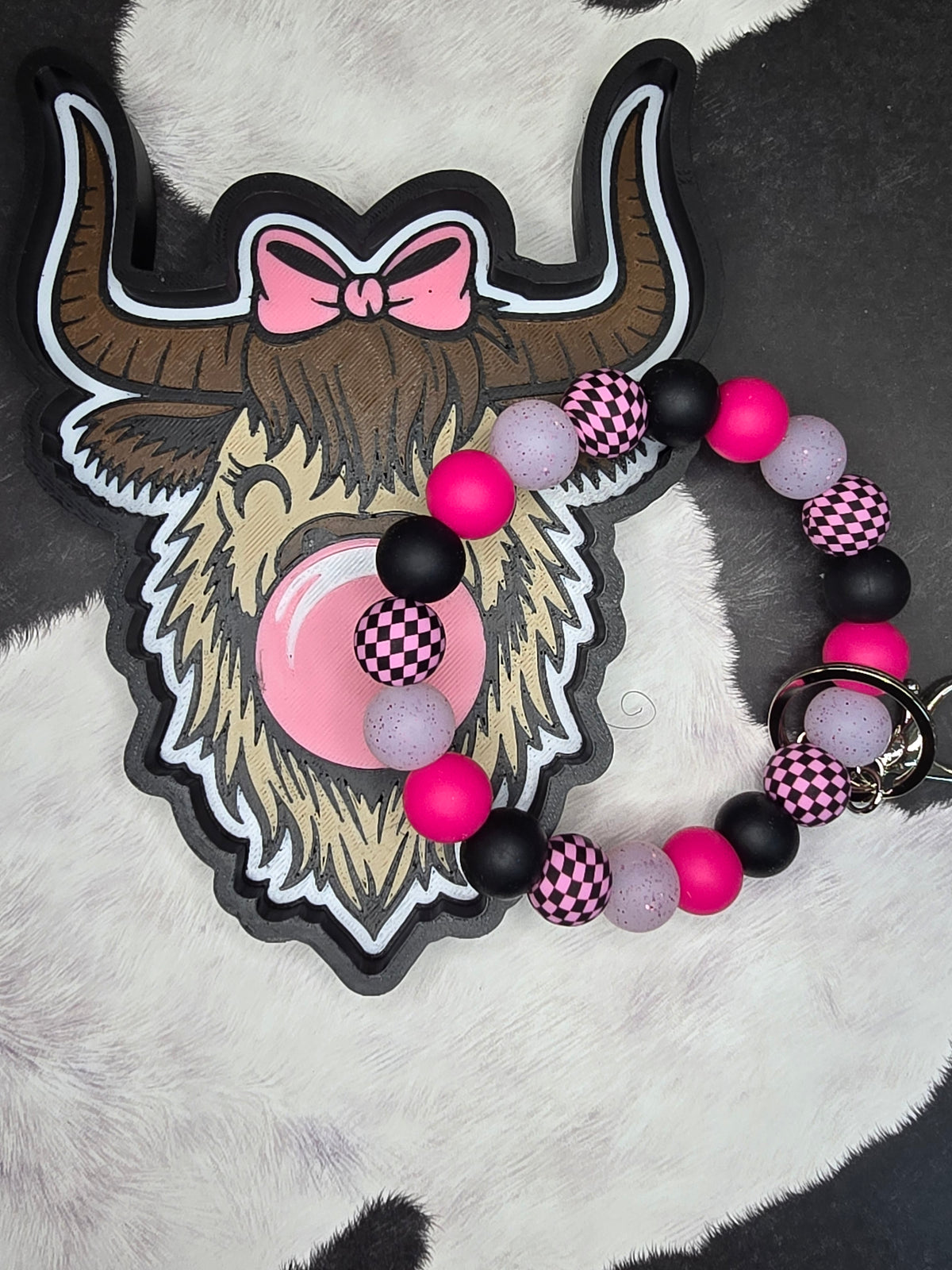 Hot Pink Checkered Wristlet Keychain