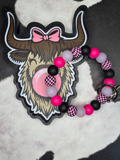 Hot Pink Checkered Wristlet Keychain