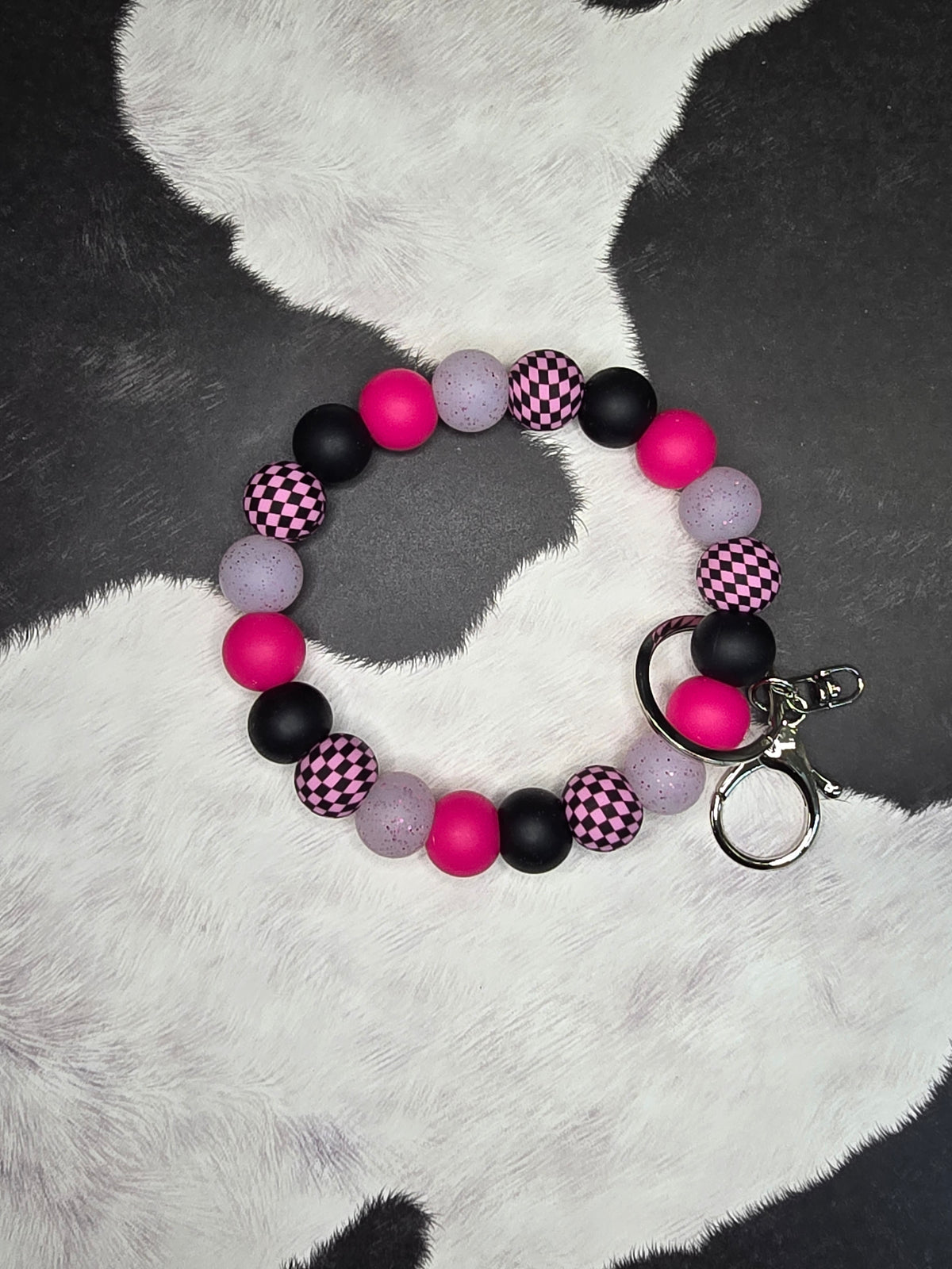 Hot Pink Checkered Wristlet Keychain