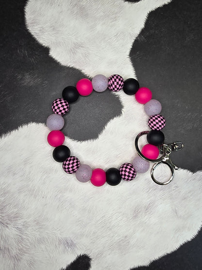 Hot Pink Checkered Wristlet Keychain
