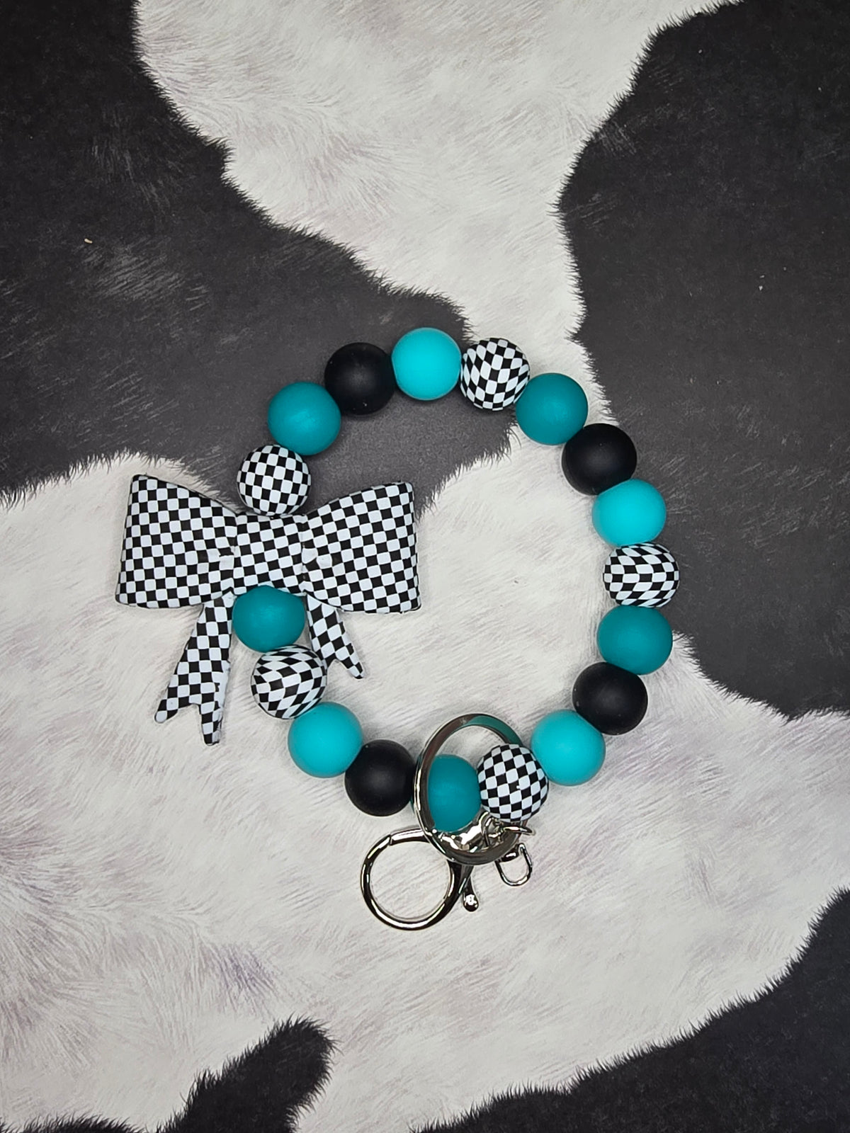 Checkered Bow Wristlet Keychain
