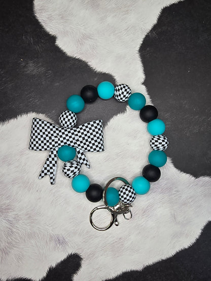 Checkered Bow Wristlet Keychain